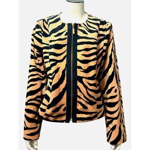 Chicos Animal Tiger Print Jacket Faux Suede Zip Front Bold Statement Blazer Sz 1